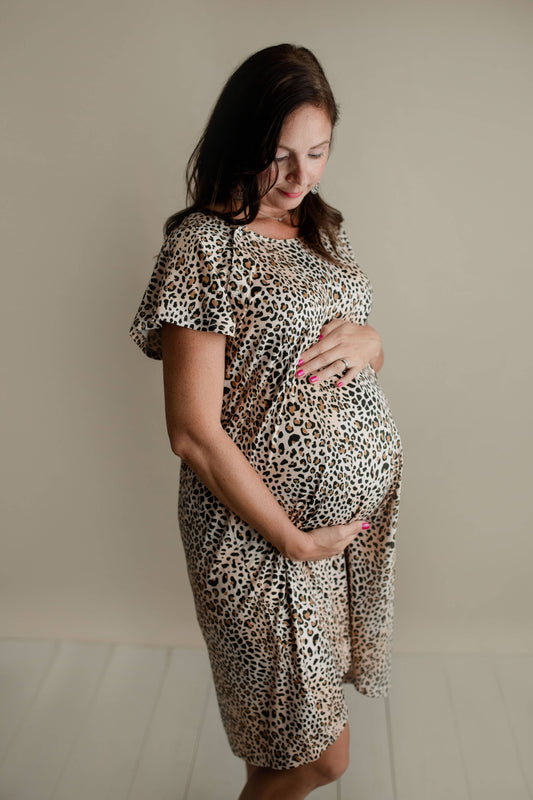 Leopard Maternity Mommy Labor and Delivery/ Nursing Gown